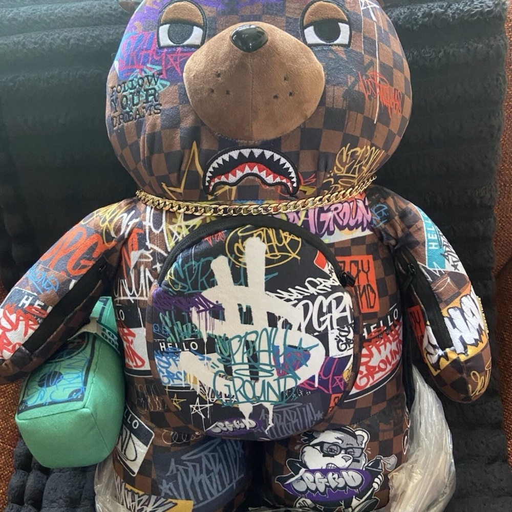 Graffiti Bear Plush with Green Cap - Picture 4 of 8